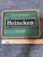 Vintage 1984 Heineken Imported Beer Sign 12” x 9” Wood-looking Plastic