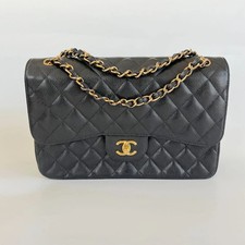 Chanel Black Caviar Leather Jumbo Double Flap Bag Gold HW 2017-18 w/ Box