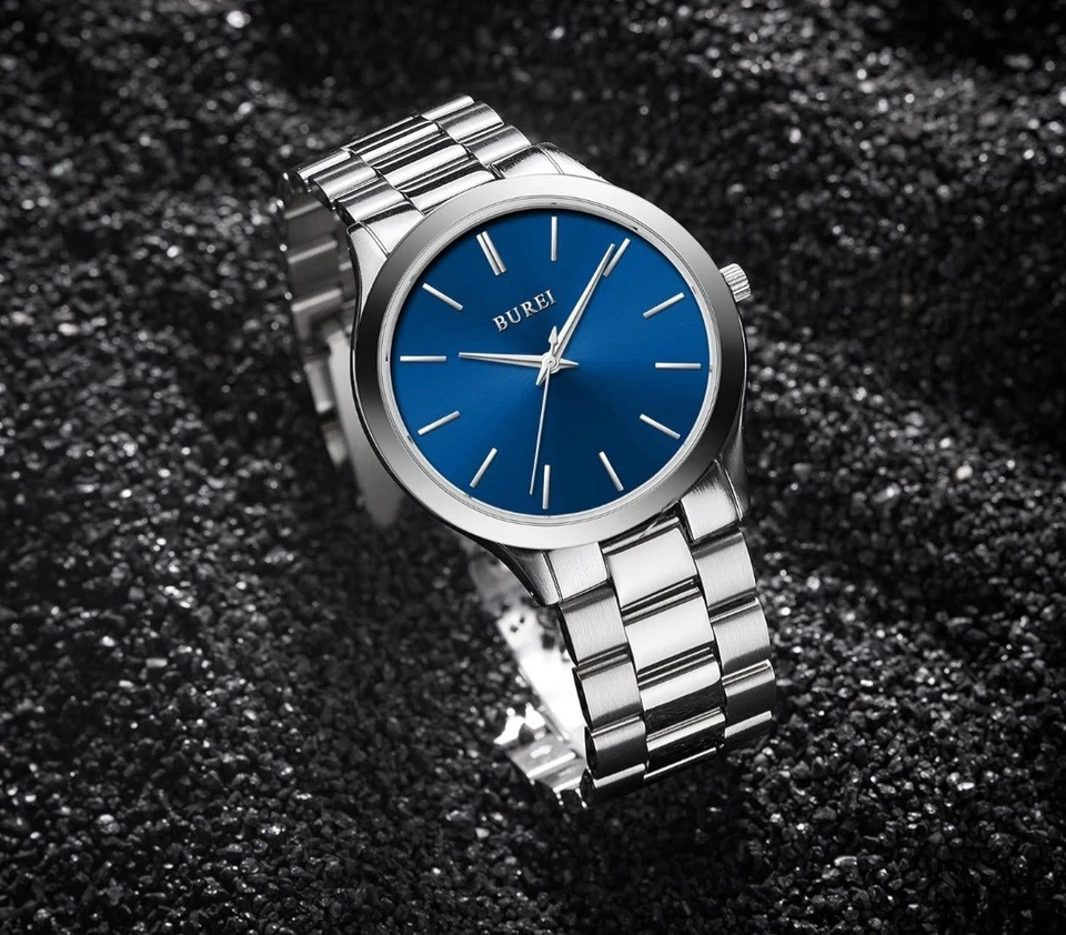 BUREI Reloj Hombre Acero Inoxidable Cuarzo Japonés, Azul Plata, Excelente Foto 3 de 4