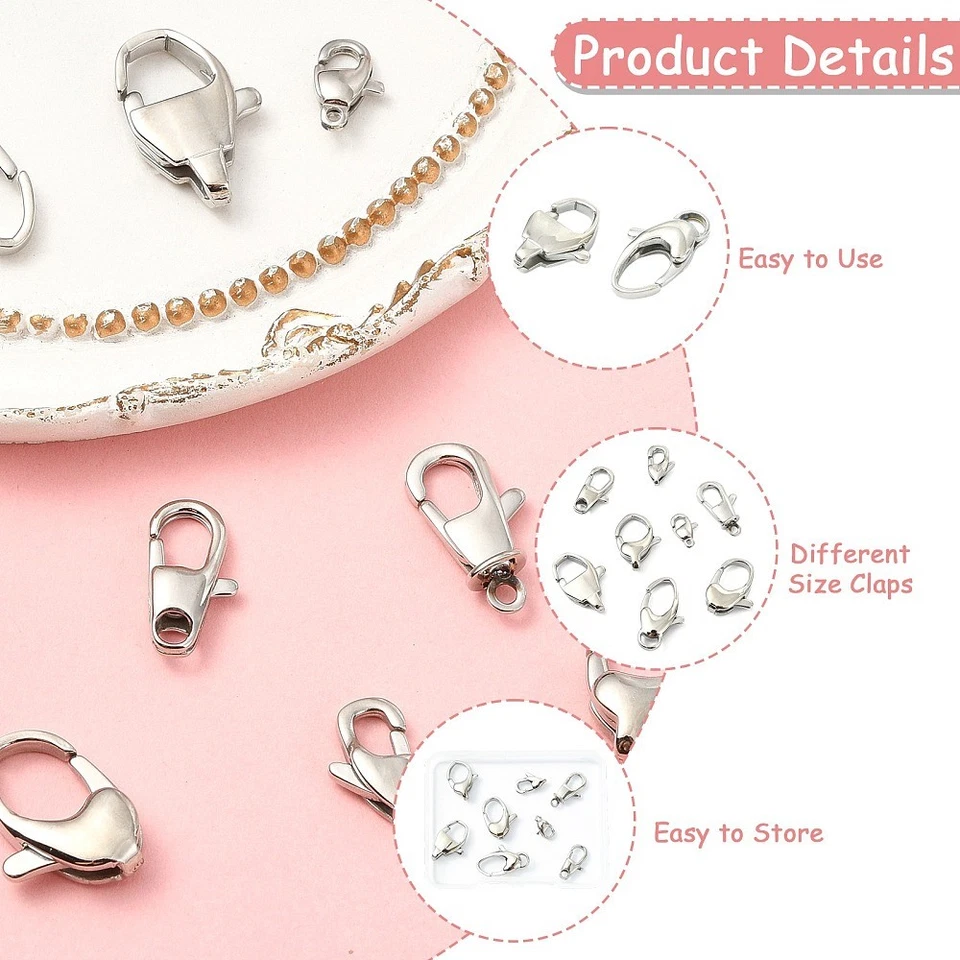 8x Stainless Steel Lobster Claw Clasp Silver for Pendant Keychain Jewelry Making - Image 3 of 4