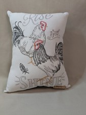 Small Stitched PILLOW Roosters Rise And SHINE Country Rustic Handmade Decor