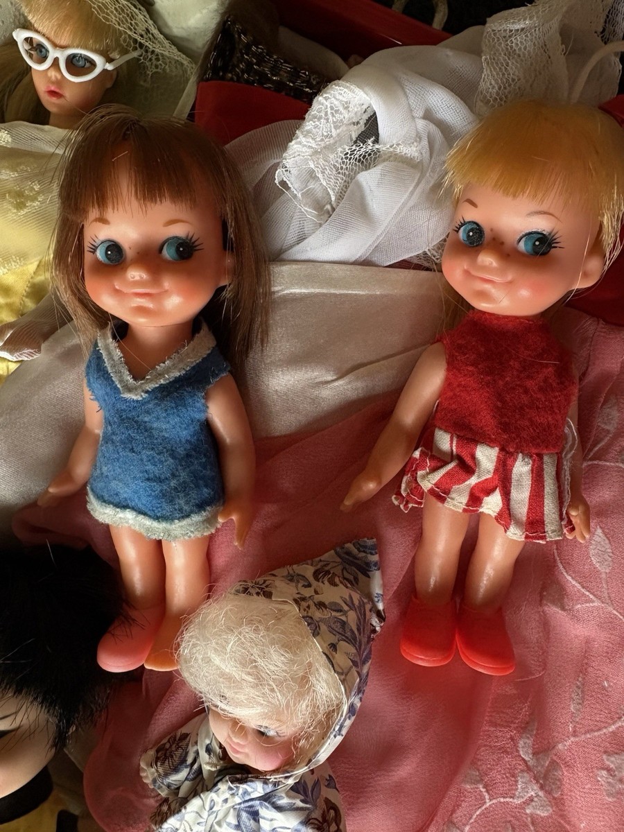 MOD 1960s Chika Chiko Chan Shiba Doll Pair Era My-Toy Co Tiny