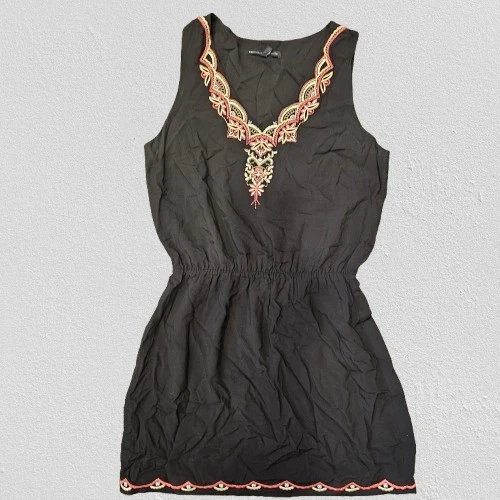 VETEMENTS Abito smanicato ricamato nero White Ho Black Market taglia L contadino boho