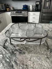 Princess House 6 Piece Vintage Crystal Chip & Dip Set W/Metal Caddy