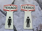 2 - VINTAGE 1950'S TEXACO BATHROOM KEY FOB MENS BATHROOM PORCELAIN SIGN 5.7x3"