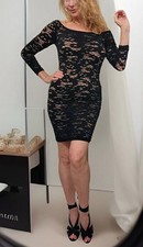 GUESS Bodycoon Black Lace Overlay Dress Long Sleeves Size XS/S Fits S-M VTG-NWT