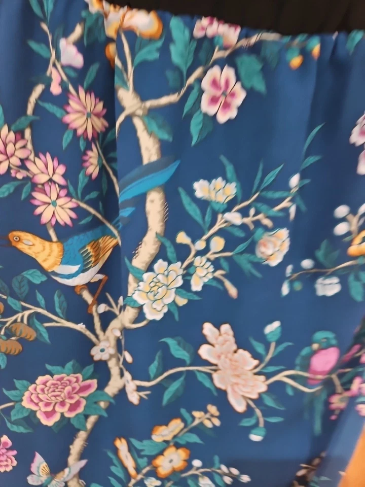 Oasis Dress Blue Floral Wrap Skirt UK 10 Pull-on Black Top V neck Sleeveles Belt - Image 3 of 4