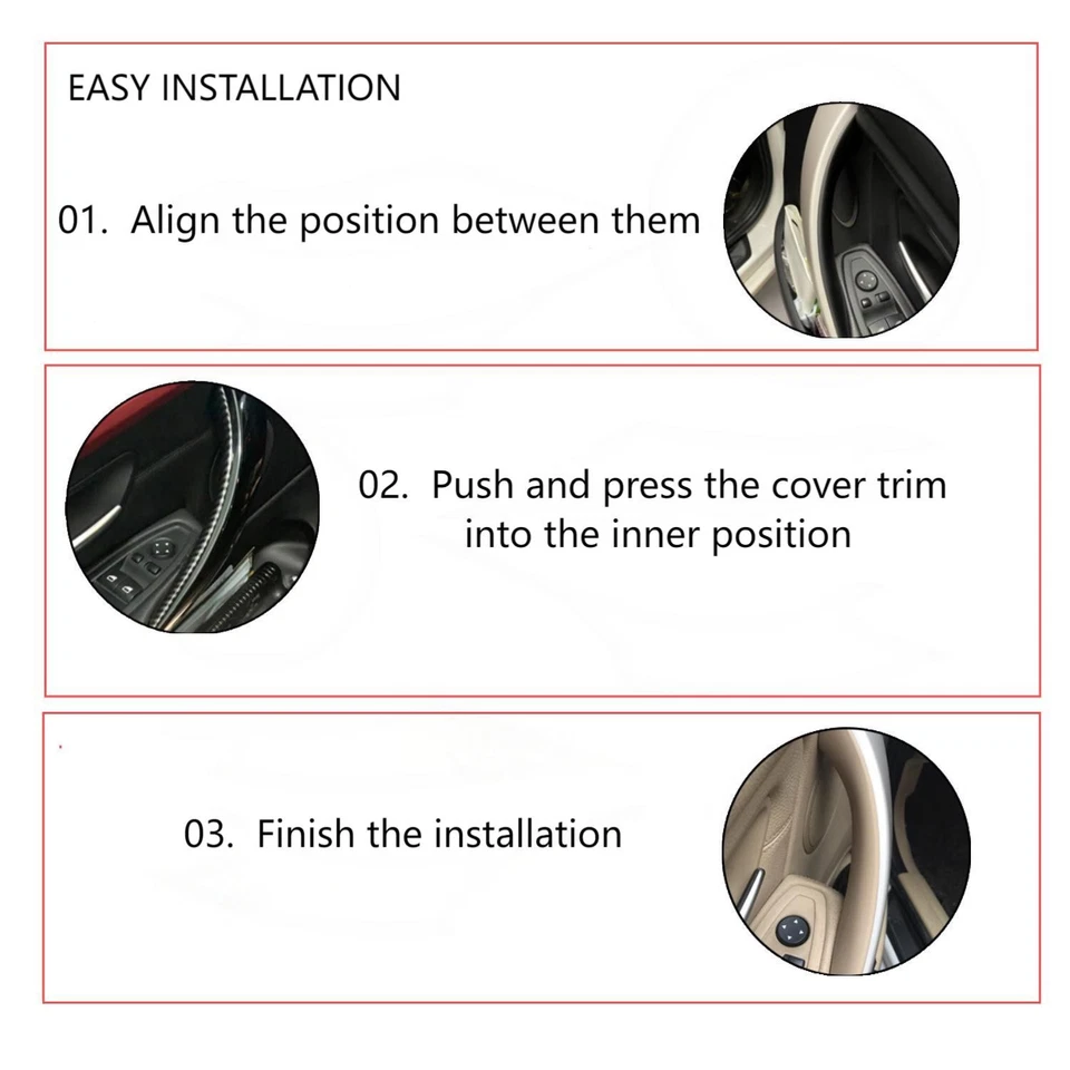 Black/Beige/Carbon Interior Door Handle Cover Pull Trim For BMW F30 F32 F35 328i Foto 2 de 4