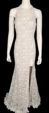 JOVANI Sz 6 Ivory Floral Lace w/ Rhinestones Racer Back High Slit Mermaid Gown