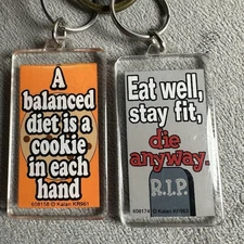 Vintage Kalan Funny Diet Sayings Keychains Lot Of 2