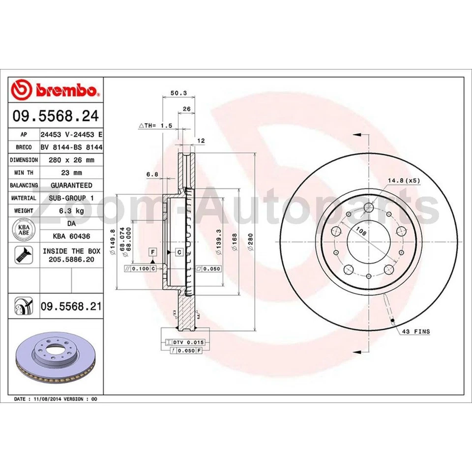 Kit de pastillas de freno delanteras traseras Brembo OE para Volvo S90 1997 1998 Foto 2 de 4