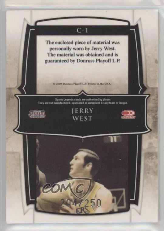 2008 Donruss Americana Sports Legends Champions Materials /250 Jerry West HOF - Image 2 of 2