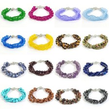 3 Strands 4mm 8mm Natural Gemstone Round Beads Bracelet 7.5'' Magnetic Clasp