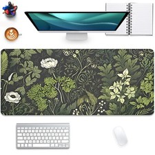 Sage Green Floral and Plant Desk Pad Mouse Pad,Large Gaming Mouse Mat with St...