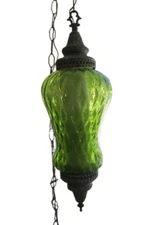 Vintage Green Glass Mid Century Ceiling Hanging Swag Lamp