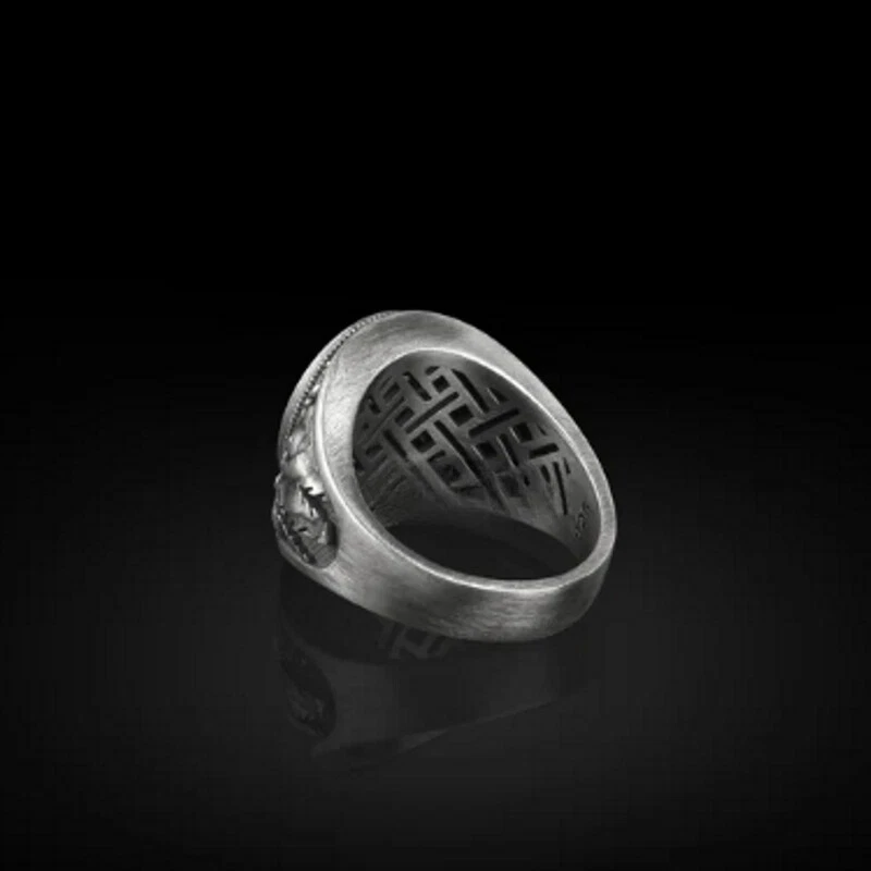 Onice Nera Gemma Artigianale 925 Argento Sterling Grizzly Orso Testa Uomo Anello - Immagine 3 di 4