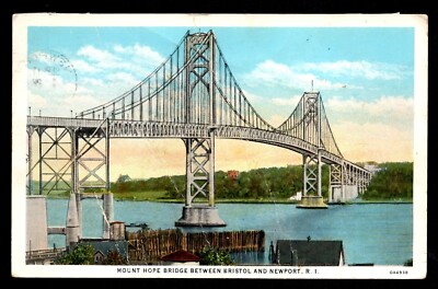 Mount Hope Bridge between Bristol and Newport RI post card