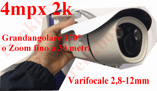 Kit videosorveglianza 4mpx 4 telecamere Varifocali Grandangolari 170°e Zoom 12mm - Foto 2 di 4