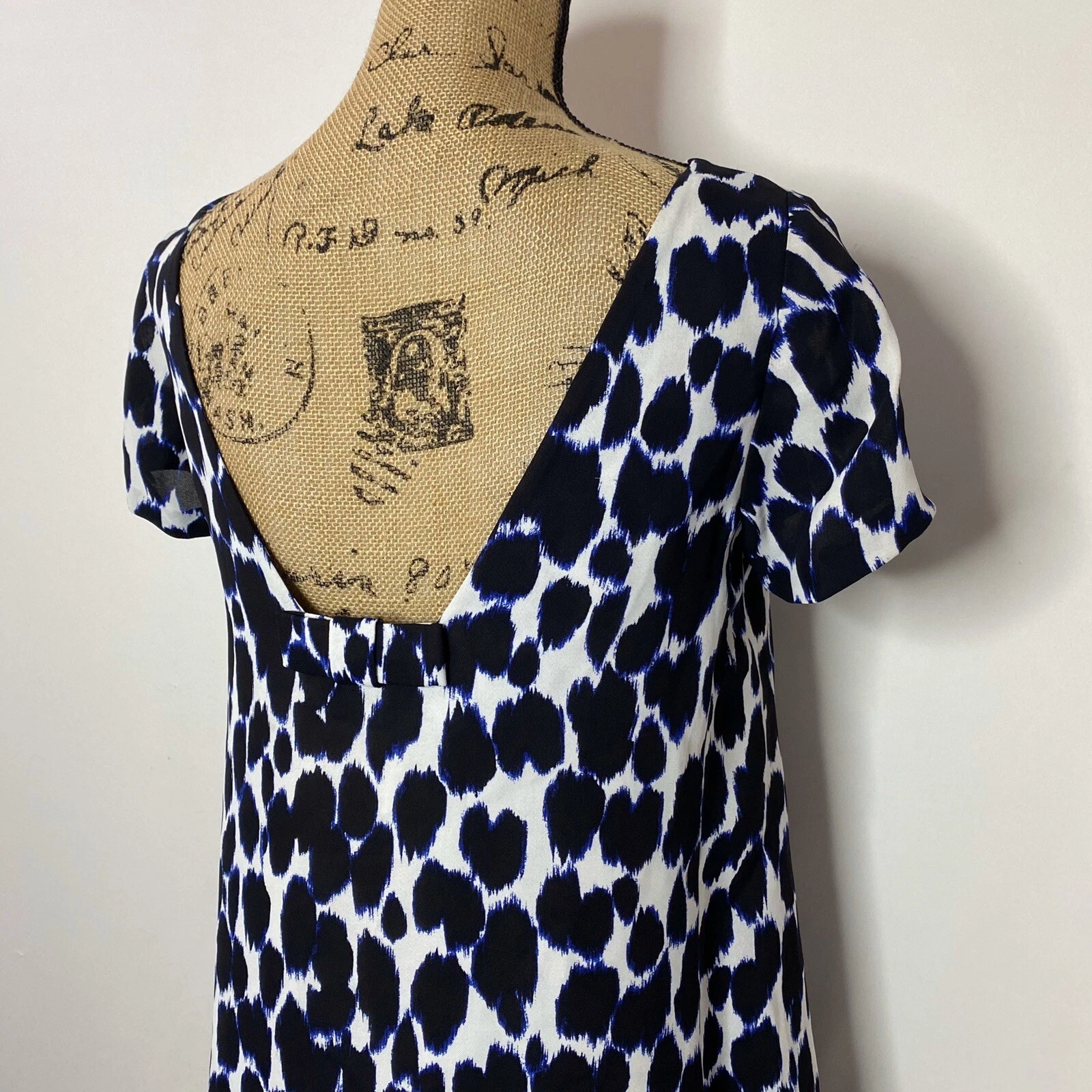 Abito Kate Spade Shift 2 nero bianco blu astratto acquerello stampa ghepardo