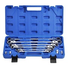6 PC Flex-Head Extra Long Ratcheting Wrenches Double Box End 72-Tooth Wrench Set
