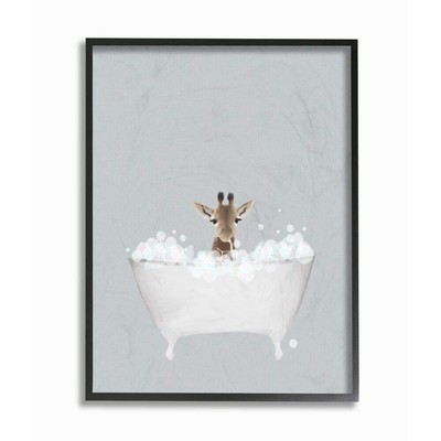 Giraffe Blue Bath Cute Animal Design, Designed by Leah Straatsma Wall Art, 16...
