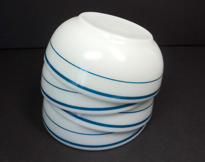 Pyrex Tableware by Corning 705 Cereal Bowl Blue Stripes 5.5  Lot Of 4 ~ NEW