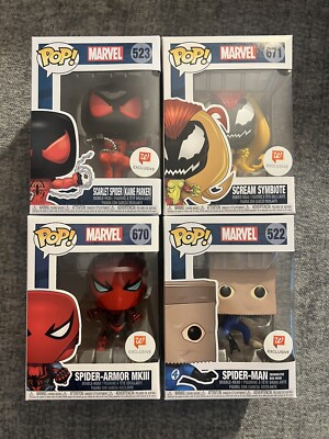 Marvel funko pop lot of 4 spiderman Walgreens NIB Bag-Man Scarlet Spider Scream