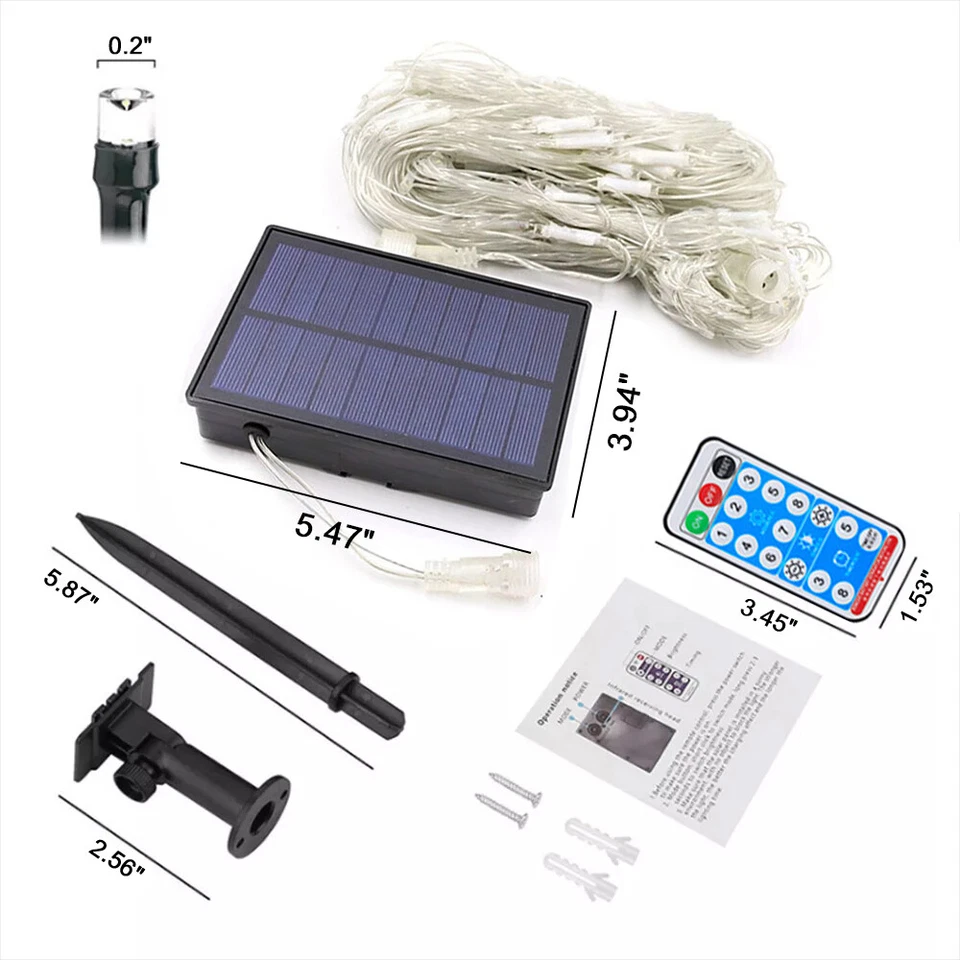 Solar Net Mesh String Lights Outdoor Waterproof 9.8ft x 6.6ft 200LEDs Xmas Decor - Image 3 of 4
