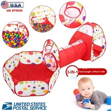 3 in 1 Kids Play Tent Crawl Tunnel Pop Up Playhouse Ball Pit Children Toy w/ Bag
