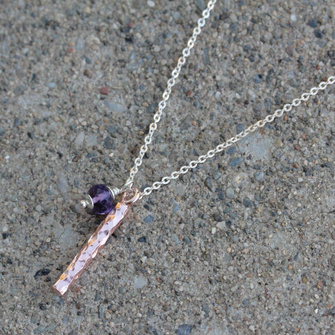 U&C Sundance 14k Rose Gold Vermeil Bar & Amethyst Sterling Silver Chain