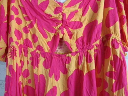 Proud Poppy women's a-line dress red yellow 16 floral shirred puff short sleeve - Picture 4 of 10