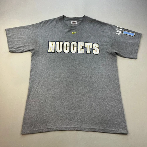 Vintage Nike Denver Nuggets T-Shirt Adult Medium Gray Carmelo Anthony NBA y2k