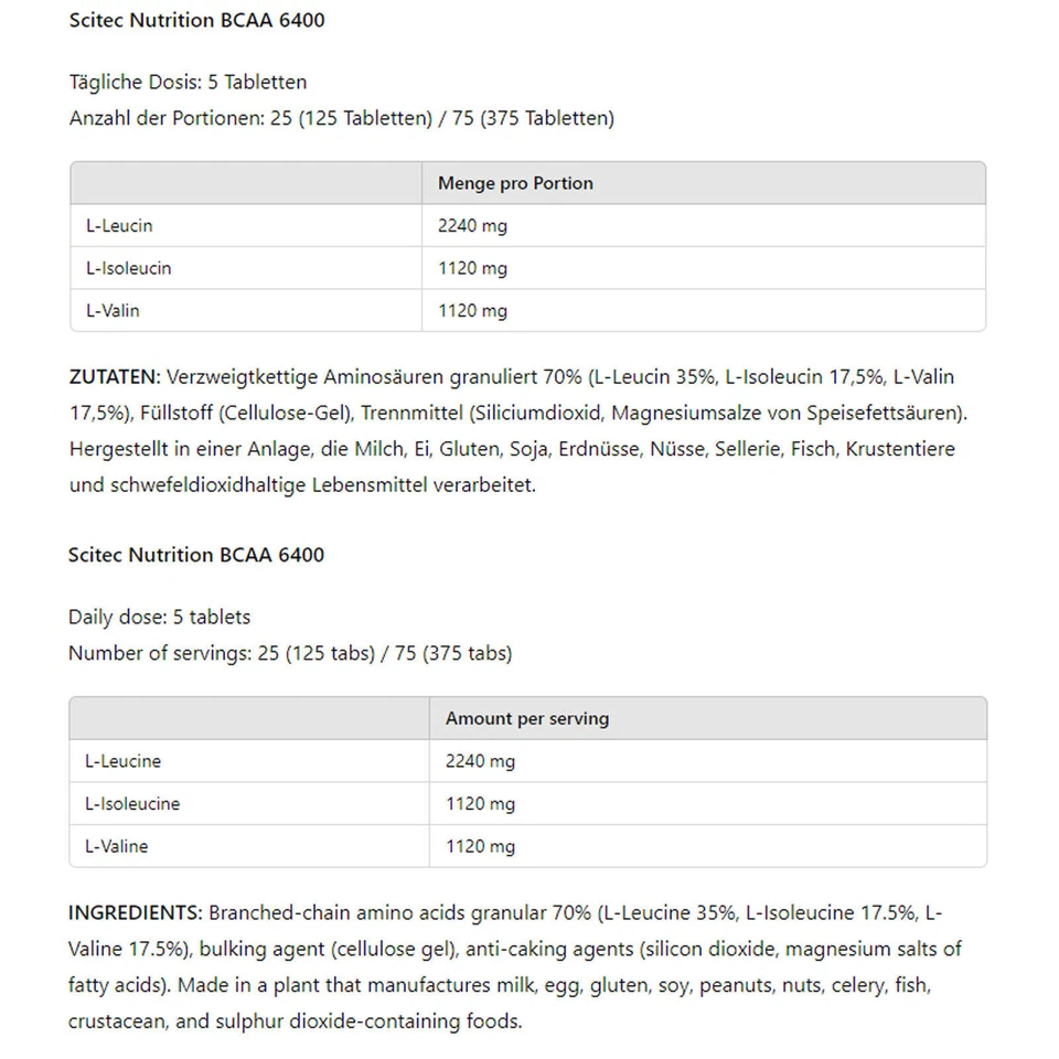 SCITEC BCAA 6400 - Essential BCAA Amino Acids Top Quality Muscle Growth Tablets - Image 2 of 4
