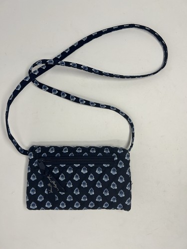 Vera Bradley Vintage Seaport Navy Blue Trifold Wallet Checkbook Crossbody Strap - Picture 2 of 4