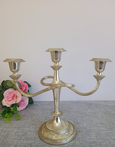 Midcentury Silverplated E.P. Zinc Twisted 3 arm Candelabra Candlestick