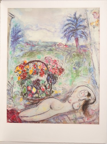 Marc Chagall / Grano Lithographie imprimée chez Matthieu/1986/Nu avec panier de fleurs