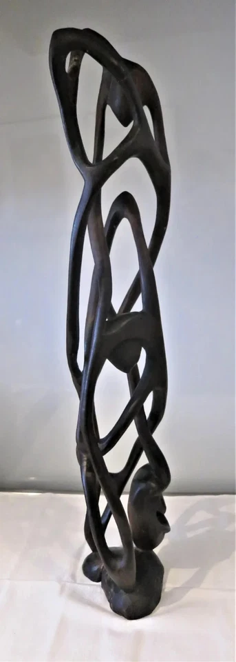 A tall vintage African Makonde Shetani carved wood abstract sculpture - Image 4 of 4