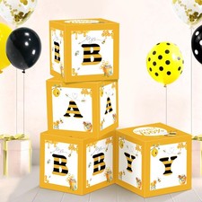 Bee Baby Shower Balloon Boxes Decorations - 4Pcs Honey Bumble Theme What Will...