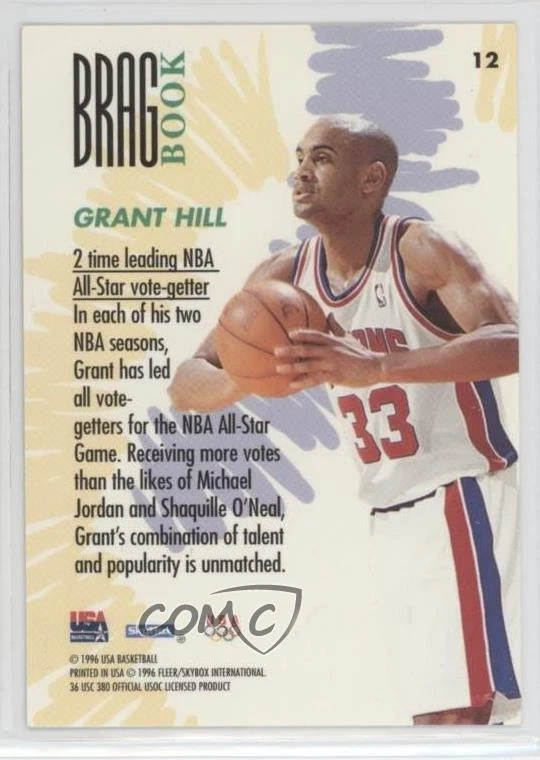 1996 Skybox USA Basketball Grant Hill #12 HOF - Image 2 of 2