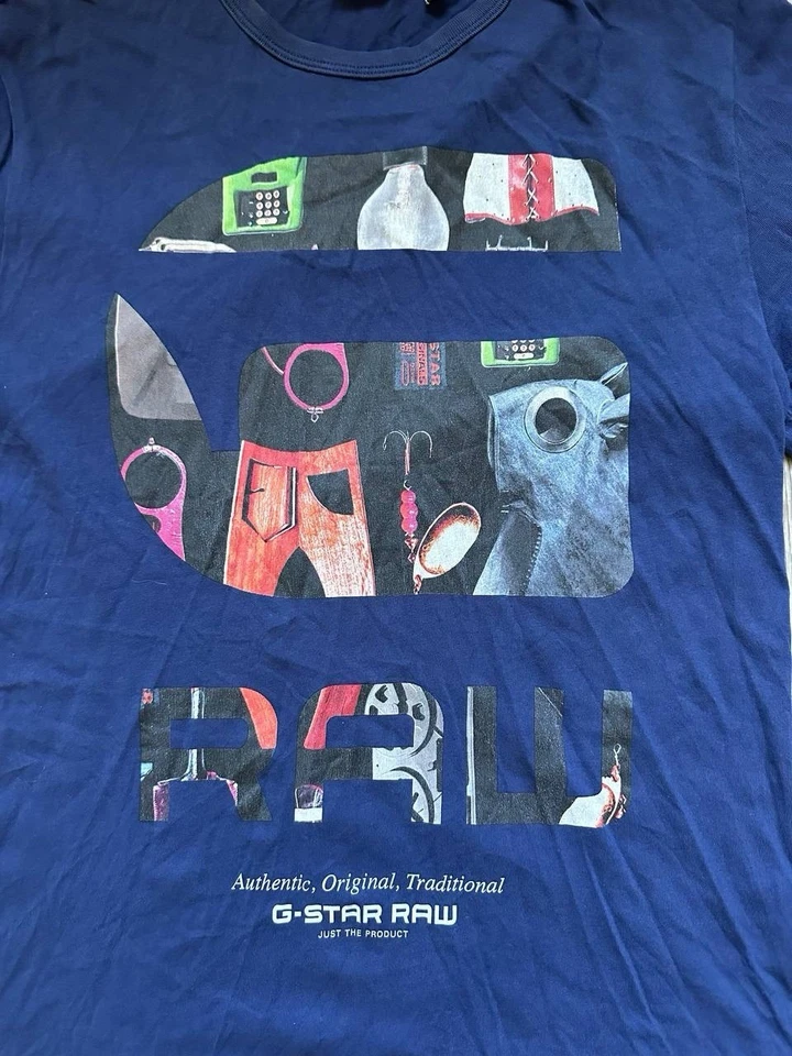 Camiseta informal rara G-Star RAW grande con estampado de logotipo R azul marino 100 % algodón orgánico Foto 2 de 4