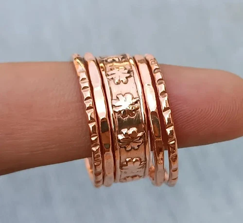 Copper Ring Set, Man For Women Ring, Copper Jewelry, Flower Designer RinAll Size