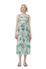 Ganni Pleated Georgette Smock Midi Dress green strappy square neck size 40 12