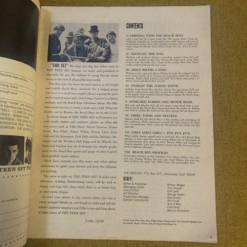 1964 The Teen Set "The Beach Boys" Magazine Volume 1 Number 1 33 Pages RARE! - Picture 3 of 9