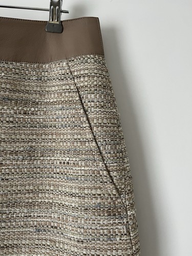 Last Chance Coming Off Ebay-Beaut Tweed Leather Akris Punto Skirt 12 RRP: £300+ - Picture 3 of 10