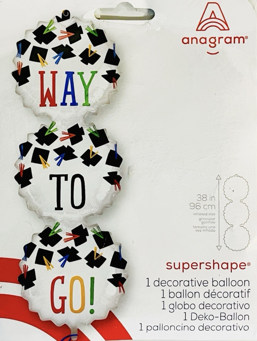 Anagram Graduation WAY TO GO! 38” Supershape Helium Balloon Multicolor Grad Caps