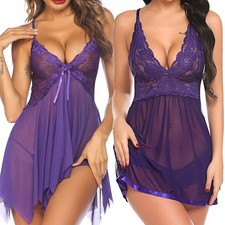 Women's Lingerie Babydoll Lace Nightgown Mesh Chemise Nighty Teddy Sleepwear US