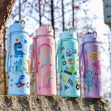750ml Kids Dinosaur Water Bottle Sippy Cup with Silicone Straw Leakproof Portabl