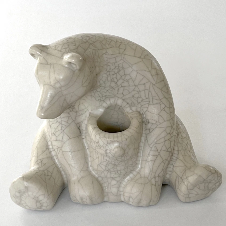 Anthropologie Polar Bear Taper Candle Holder Arctic Woodland Crackle Finish 4" h - Image 2 of 4
