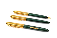 Vintage Wearever Green & Gold Pen Pencil Set Fountain Pen, Ballpoint, Mechanical