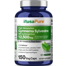 NusaPure Gymnema Sylvestre 50:1 Extract, 250 mg Equivalent to 12,500mg Per Vegan